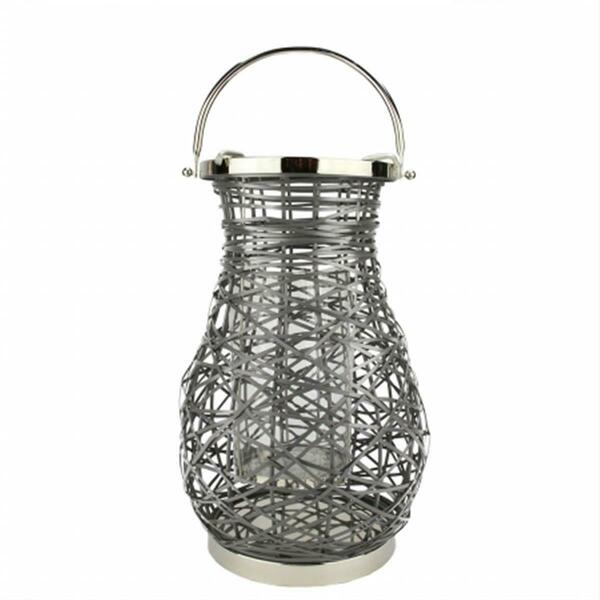 Northlight Seasonal Modern Gray Decorative Woven Iron Pillar Candle Lantern with Glass Hurricane 31580065